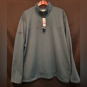 Callaway 1/4 Zip Pullover Top Mens XXL Teal Heather Jacquard UPF 50 L/S NWT $85